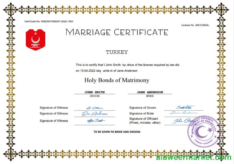 Turkey marriage certificate Word and PDF template